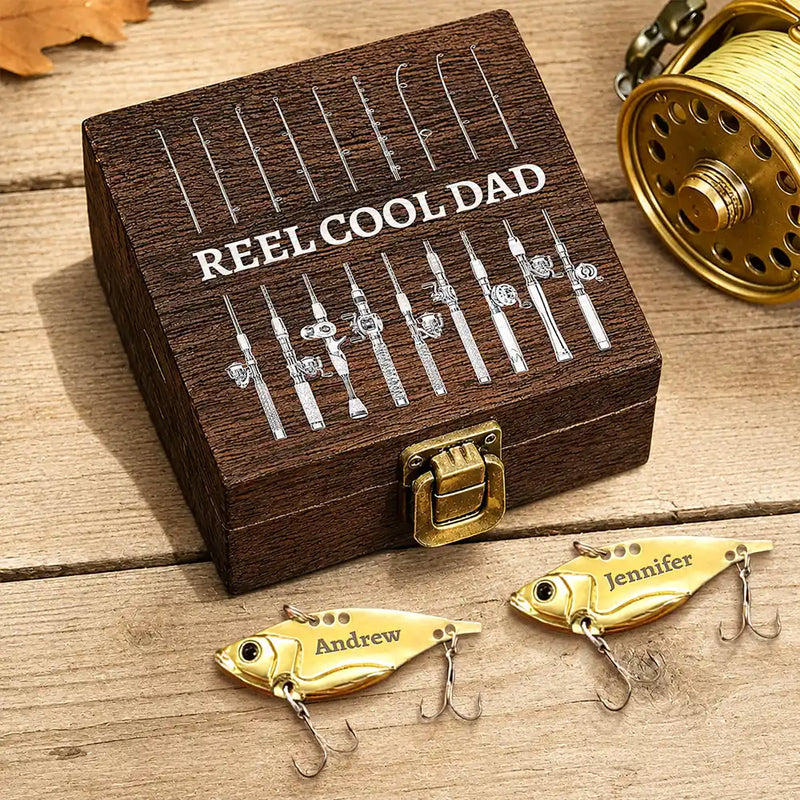 Gift For Father, Fishing, Summer, Top Market, Humorous, Custom Text - Reel Cool Dad Fishing Dad Grandpa - Personalized Metal Fish Lure Set