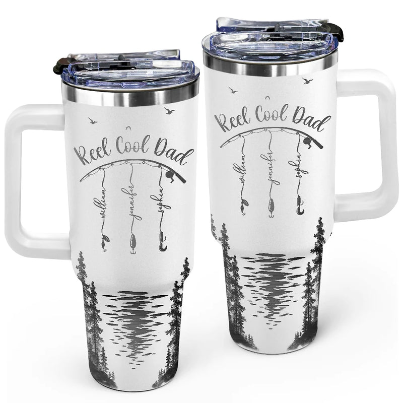 Gift For Father,Gift For Grandpa,Fishing,Non-Eng,Icon,Proud - Reel Cool Dad Grandpa - Personalized Engraved 40oz Tumbler
