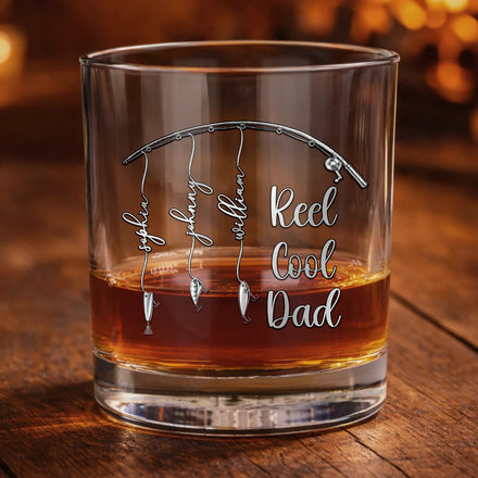 Reel Cool Dad Grandpa - Personalized Whiskey Glass