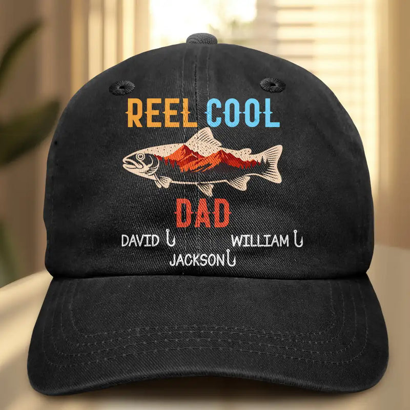 Gift For Father, Gift For Grandpa, Funny, Fishing - Reel Cool Grandpa - Personalized Vintage Washed Denim Cap