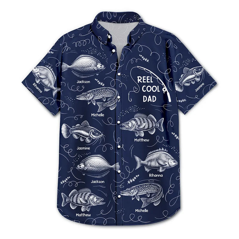 Gift For Father,Fishing,Proud,Icon - Reel Cool Grandpa Dad - Personalized Hawaiian Shirt