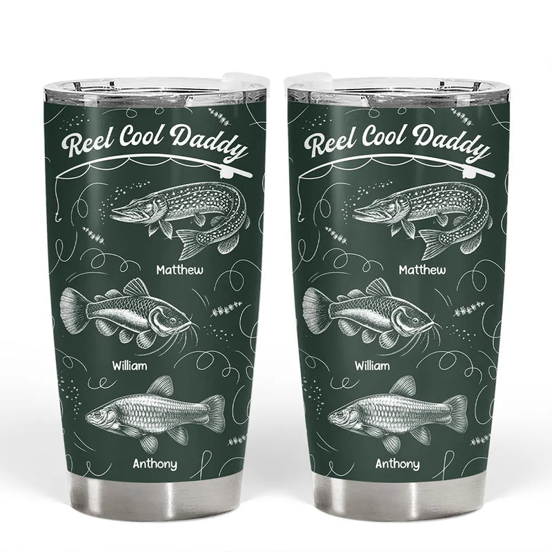 Gift For Father,Fishing,Proud,Icon - Reel Cool Grandpa Dad - Personalized Tumbler