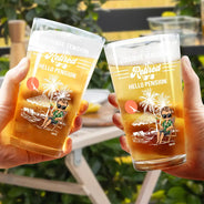 Gift For Husband,Gift For Men,Gift For Father,Retirement,Beach,Happy,Summer,Gift For Wife,Gift For Women,Gift For Mother,Gift For Yourself - Retired Goodbye Tension Hello Pension - Personalized Beer Glass
