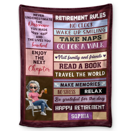 Retirement Rules Funny Farewell Gift - Personalized Fleece Blanket, Sherpa Blanket