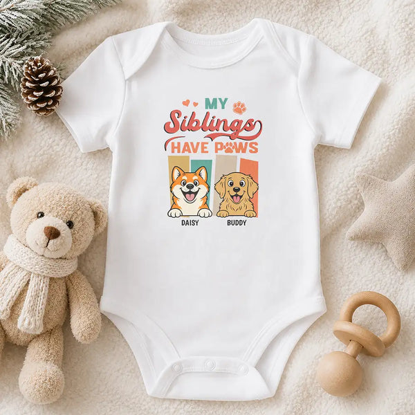 Top Market,New Baby,Playful,Pet Lovers,Vector - Retro Dogs Cats Siblings Have Paws - Personalized Baby Onesie