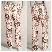 Dog Lovers,Dog Mom,Christmas,Happy - Retro Holy Berries And Decorative Bow - Personalized Pajama Pants