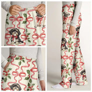 Dog Lovers,Dog Mom,Christmas,Happy - Retro Holy Berries And Decorative Bow - Personalized Pajama Pants