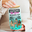 Top Market,Gift For Bestie,Humorous,Beach,Summer,Vector - Retro Style Besties Warning The Girls Are Drinking Again - Personalized Ombre Frosted Glass Can