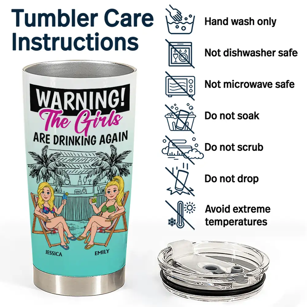 Retro Style Besties Warning The Girls Are Drinking Again - Personalized Tumbler