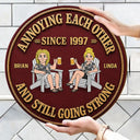 Humorous, Old Couples, Gift For Couples, Vector - Retro Style Couple Annoying Each Other Wood-Look - Personalized Custom Shaped Wood Sign