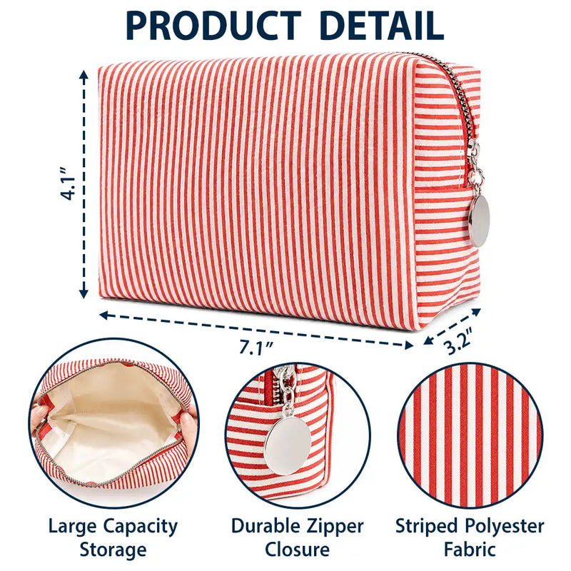 Gift For Yourself,Gift For Women,Summer,Confident,Vector,Icon - Custom Birth Flower And Name For Her - Personalized Striped Cosmetic Bag