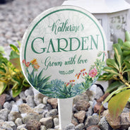 Succulent Garden Grown With Love - Garden Sign - Personalized Custom Circle Acrylic Plaque Stake