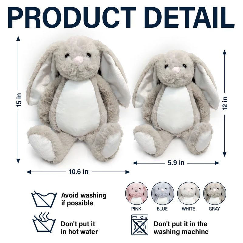 Adorable,Back To School,Gift For Kids,Icon,Photo Collage - Custom Photo Faux Embroidery Effect Chenille Animal & Alphabet Letters - Personalized Soft Toy Bunny