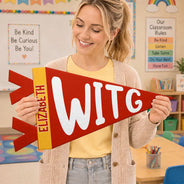 Back To School,Proud,Gift For Yourself,Warp Text - School Name - Personalized Pennant
