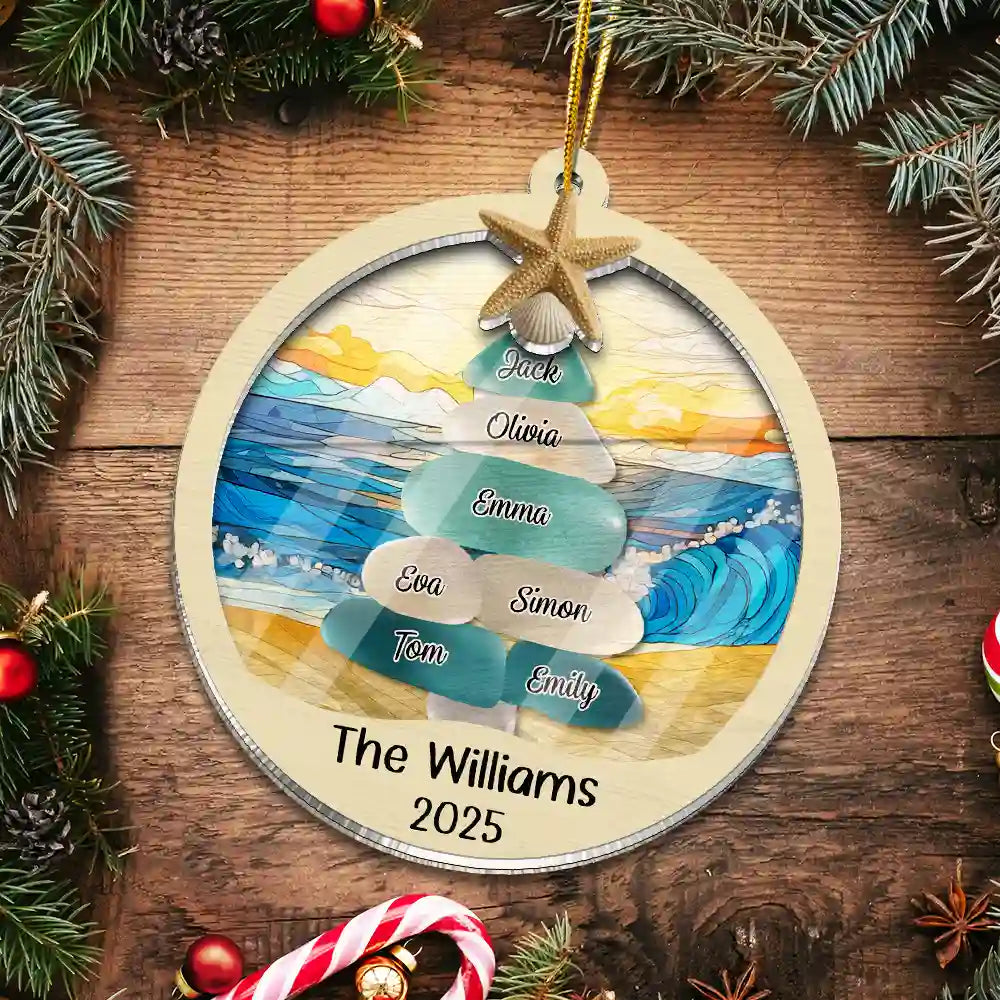 Gift For Couples,Gift For Husband,Gift For Wife,Gift For Boyfriend,Gift For Girlfriend,Parents,Gift For Mother,Gift For Grandpa,Gift For Father,Gift For Grandma,Family,Gift For Sibling,Gift For Sisters,Gift For Brothers,Gift For Bestie,Gifts For Colleagues,Christmas,Love - Sea Glass Christmas Tree - Personalized 2-Layered Acrylic Suncatcher Ornament