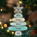 Top Market,Christmas,Beach,Cozy,Family,Icon - Sea Glass Family Christmas Tree With Names - Personalized Custom Shaped Acrylic Ornament