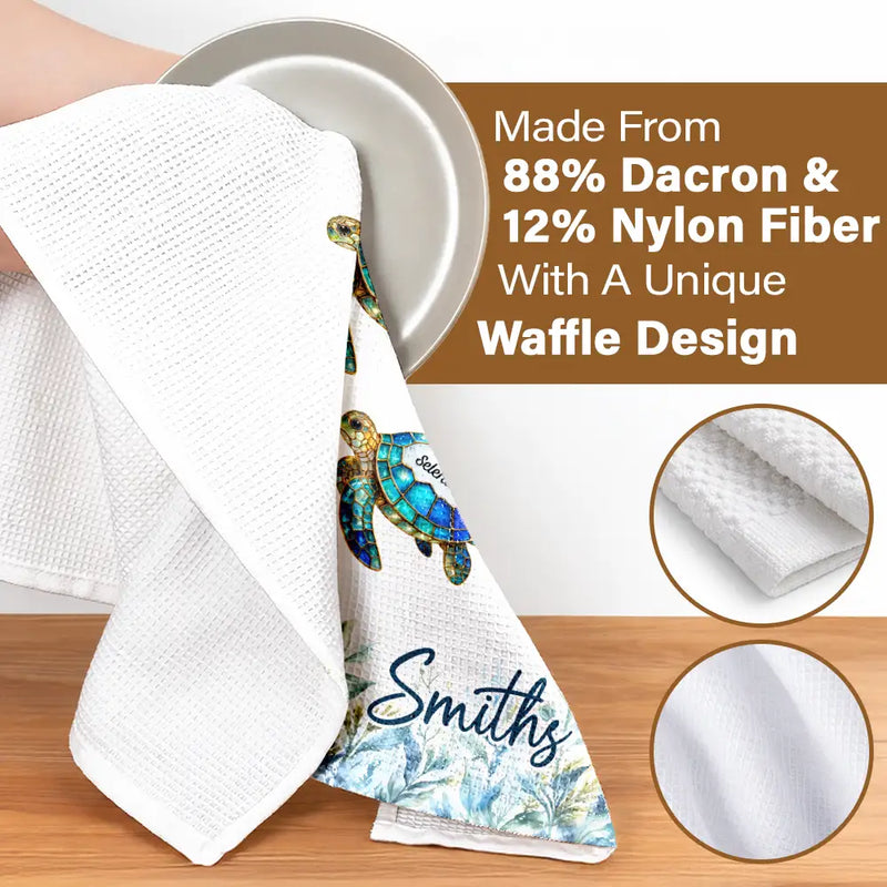 Family,Icon,Happy - Sea Turtle Happy Family - Personalized Kitchen Towel