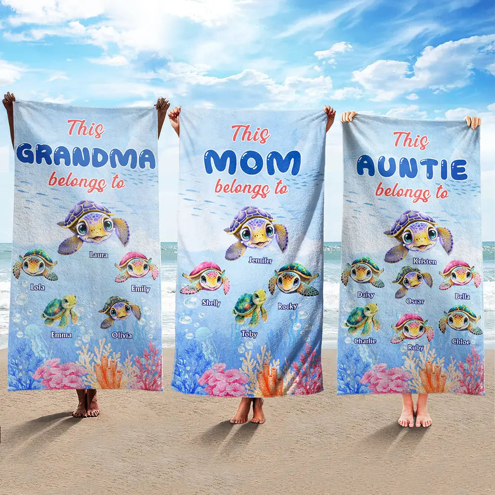 Sea Turtle This Mom Grandma Belongs To - Personalized Beach Towel