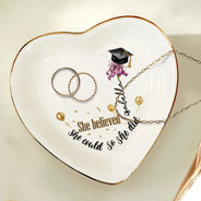 Graduation,Gift For Yourself,Gift For Women - She Believed She Could - Personalized Heart Ring Dish