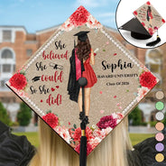 Graduation,Happy - She Believed She Could So She Did Backside - Personalized Graduation Cap Topper