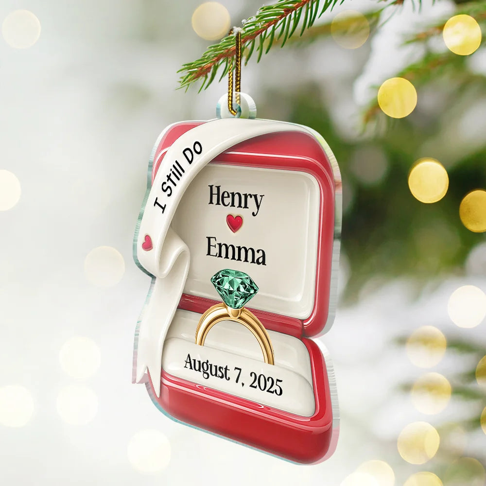 Wedding Anniversary, Wedding, Engaged, Gift For Couples, Love, Christmas - She Said Yes Engaged Married Ceramic Effect Ring Box - Personalized Custom Shaped Acrylic Ornament