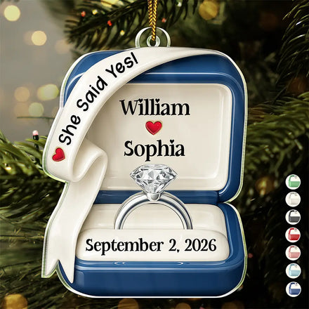 She Said Yes Engaged Married Ceramic Effect Ring Box - Personalized Custom Shaped Acrylic Ornament