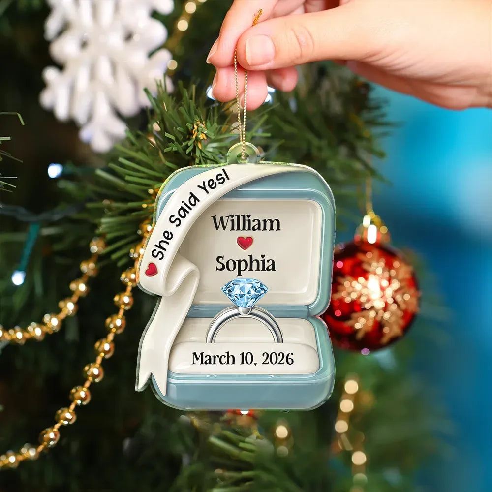She Said Yes Engaged Married Ceramic Effect Ring Box - Personalized Custom Shaped Acrylic Ornament