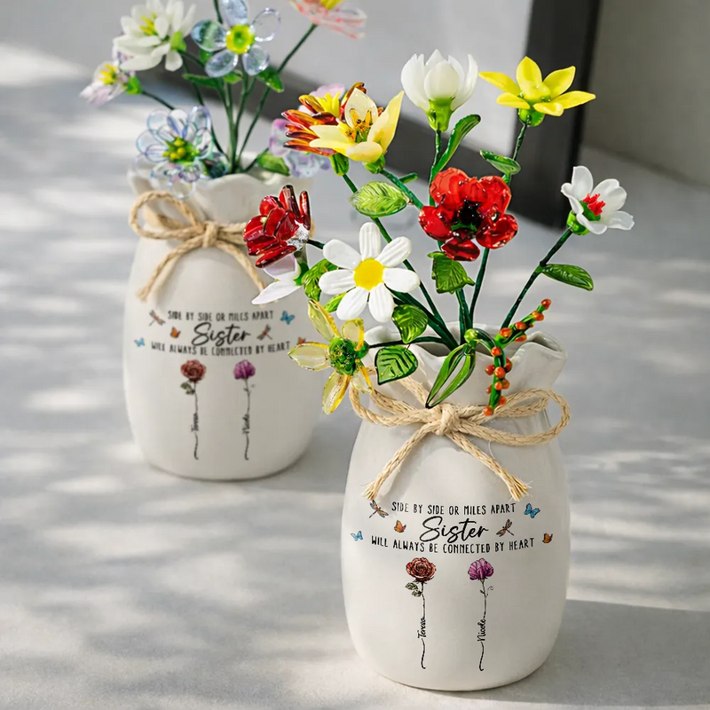 Gift For Sisters,Gift For Sibling,Happy - Sisters Are Different Flowers From The Same Garden - Personalized Glass Birth Month Flower