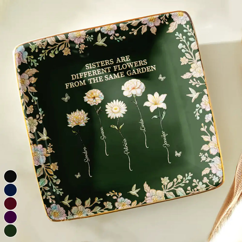 Gift For Sisters,Gift For Bestie,Custom Photo,Love - Sisters Are Different Flowers From The Same Garden Nacre Effect - Personalized Ring Dish