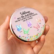 Gift For Sisters, Gift For Bestie, Gift For Sibling, Gift For Women, Happy - Sisters Are Like Butterflies Crystal Effect - Personalized Compact Mirror