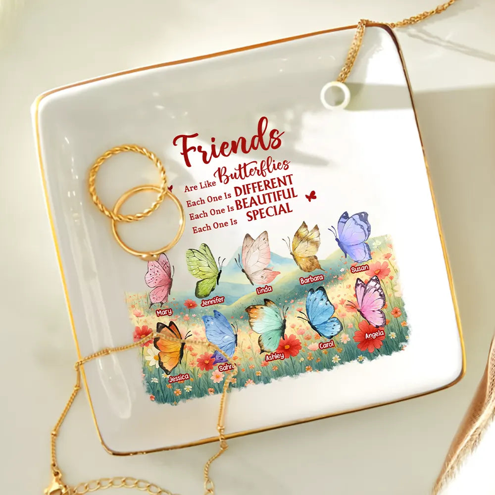 Gift For Sisters,Gift For Women,Happy,Top Market,Gift For Bestie - Sisters Besties Are Like Butterflies Watercolor - Personalized Ring Dish