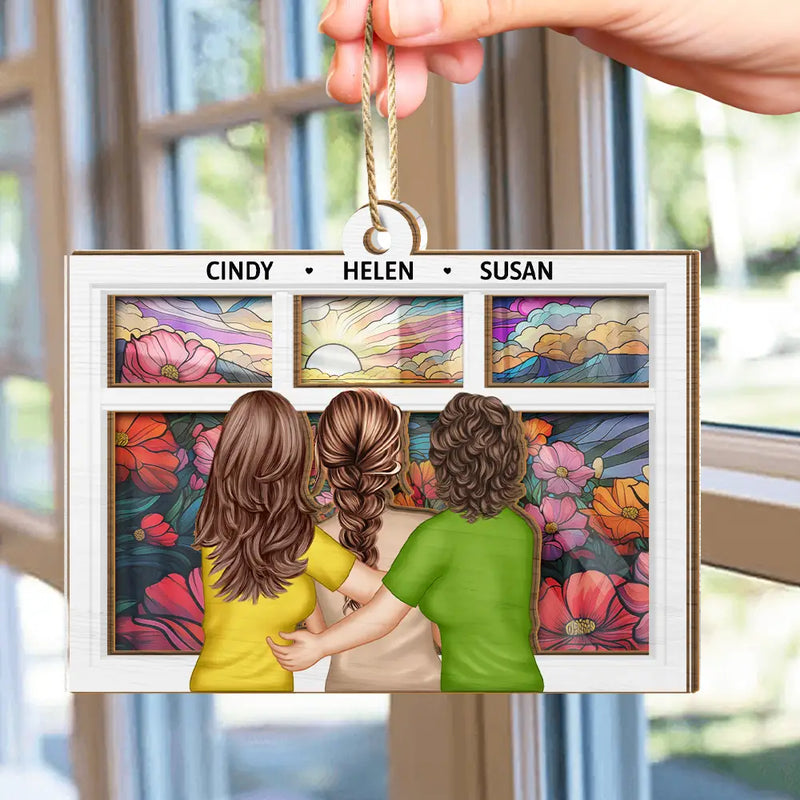 Gift For Yourself,Gift For Women,Gift For Sisters,Gift For Bestie,Christmas,Love - Sisters Besties By The Window - Personalized Suncatcher Ornament