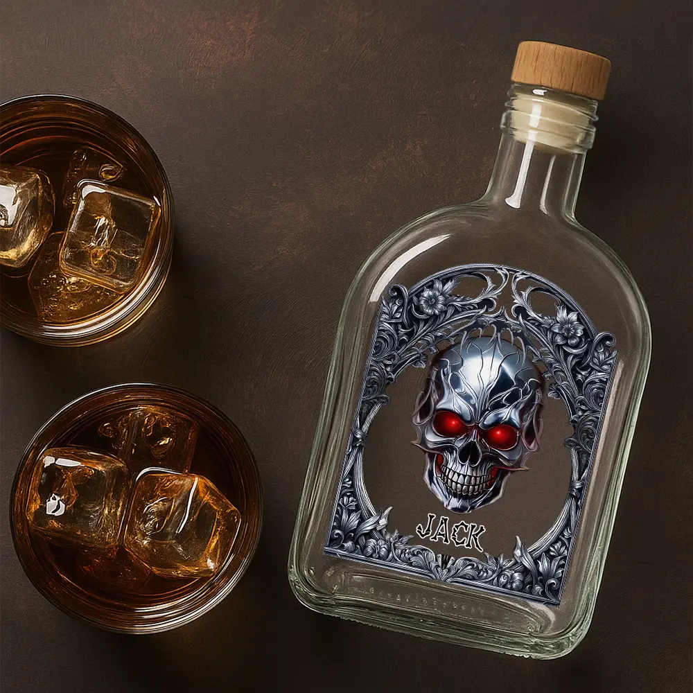 Gift For Yourself,Gift For Men,Dad's Hobby,Happy - Skeleton Gothic Favorite Spirit Is Whiskey - Personalized Whiskey Bottle