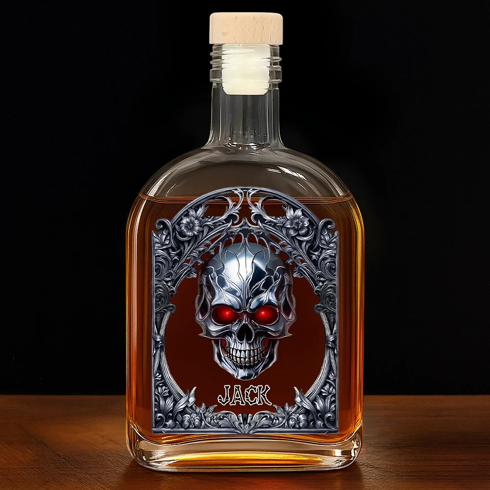 Gift For Yourself,Gift For Men,Dad's Hobby,Happy - Skeleton Gothic Favorite Spirit Is Whiskey - Personalized Whiskey Bottle