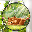 Dog Lovers,Dog Mom,Dog Dad,Happy - Sleeping Dog In The Garden - Personalized Stained Glass Window Hanging Suncatcher