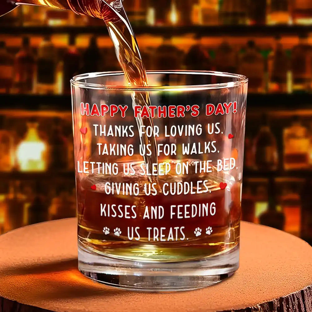 Pet Lovers, Pet Dad, Dog Lovers, Dog Dad, Happy, Gift For Father - Sleeping Dog Thanks For Loving Me - Personalized Whiskey Glass