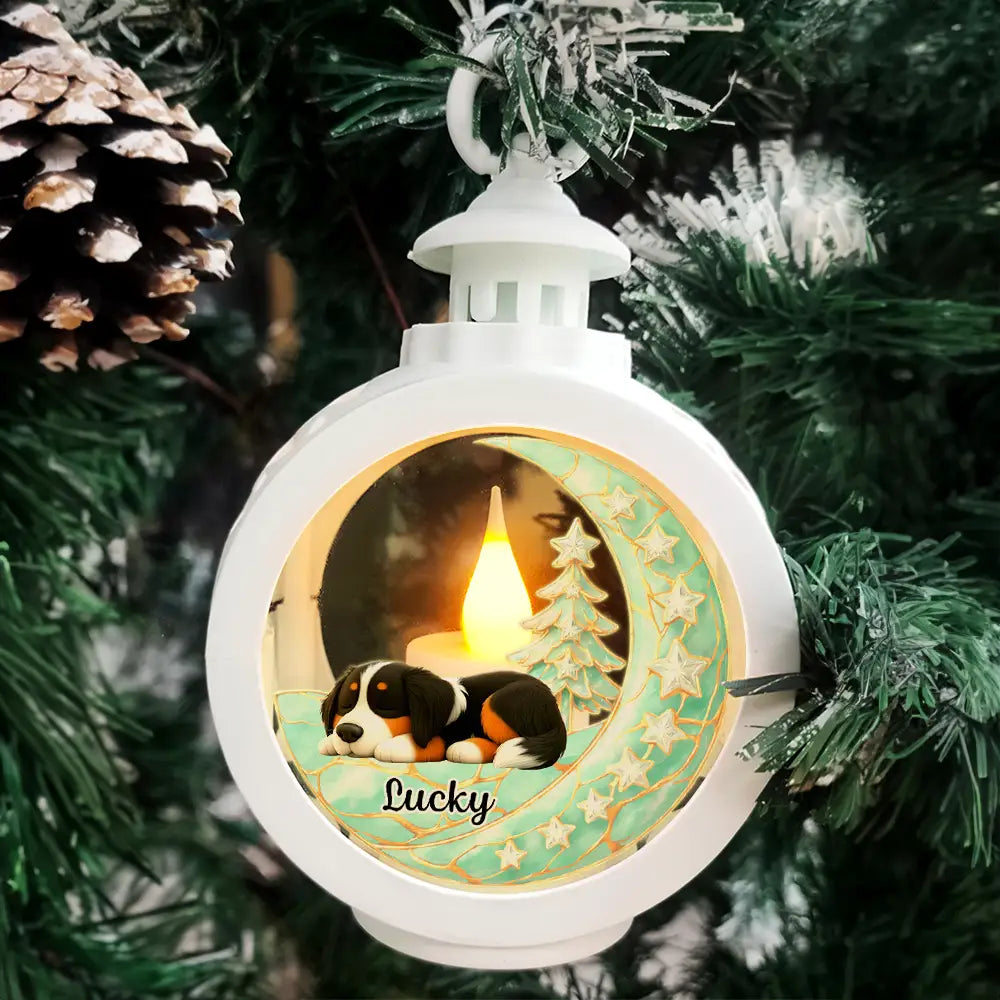 Dog Lovers,Dog Mom,Dog Dad,Dog Couple,Love,Christmas,Top Market - Sleeping Dog With Stars 3D Effect - Personalized Candlelight Lantern Ornament