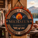 Gift For Yourself,Grilling,Custom Text,Happy - Smoke House And Grill Barbecue - Personalized Custom Shaped Wood Sign