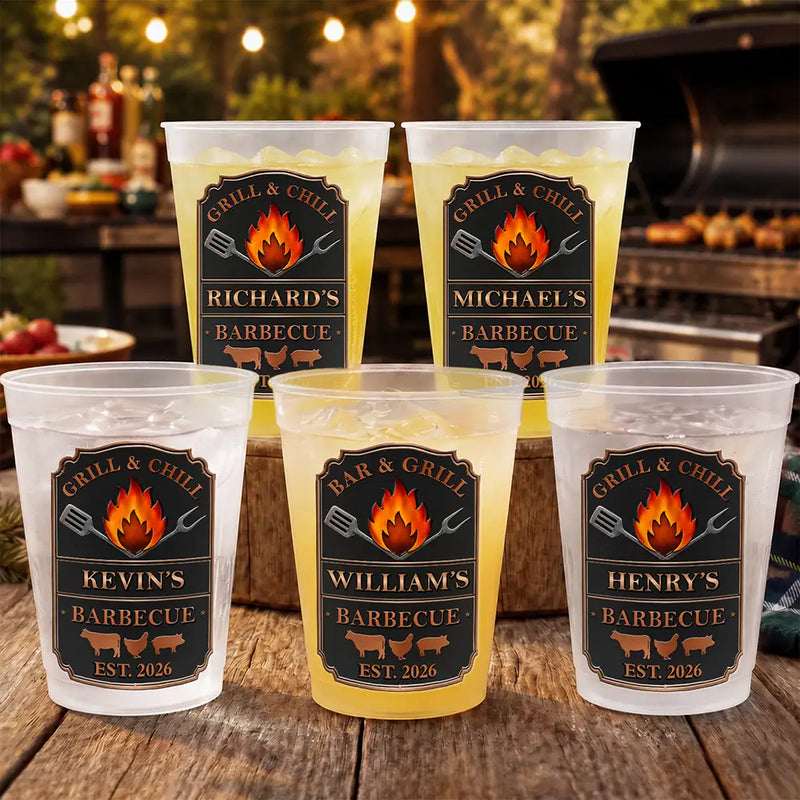 Gift For Yourself,Grilling,Custom Text,Happy - Smoke House And Grill Barbecue - Personalized Frosted Cups