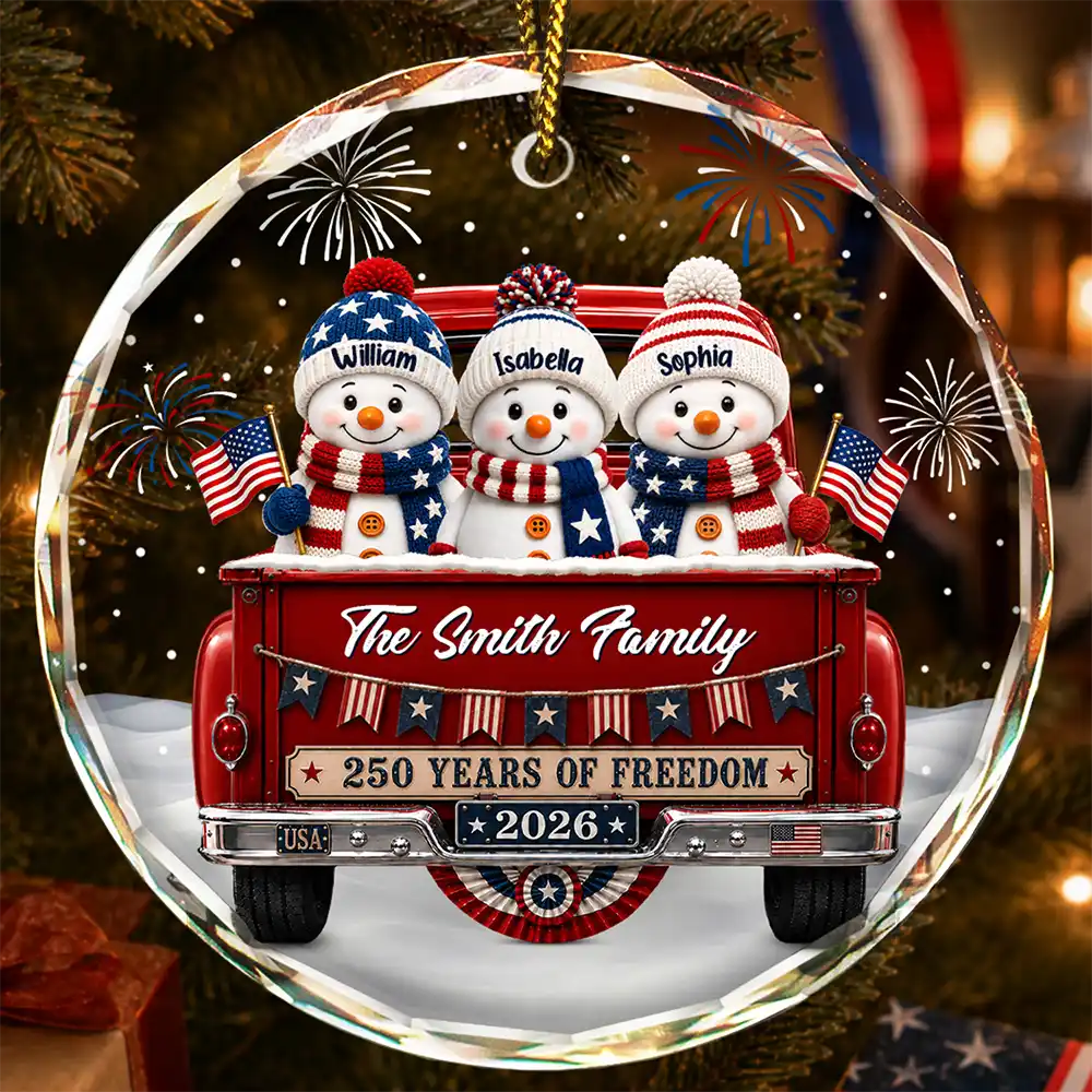 Snowman 250 Years Of Freedom - Personalized Circle Glass Ornament