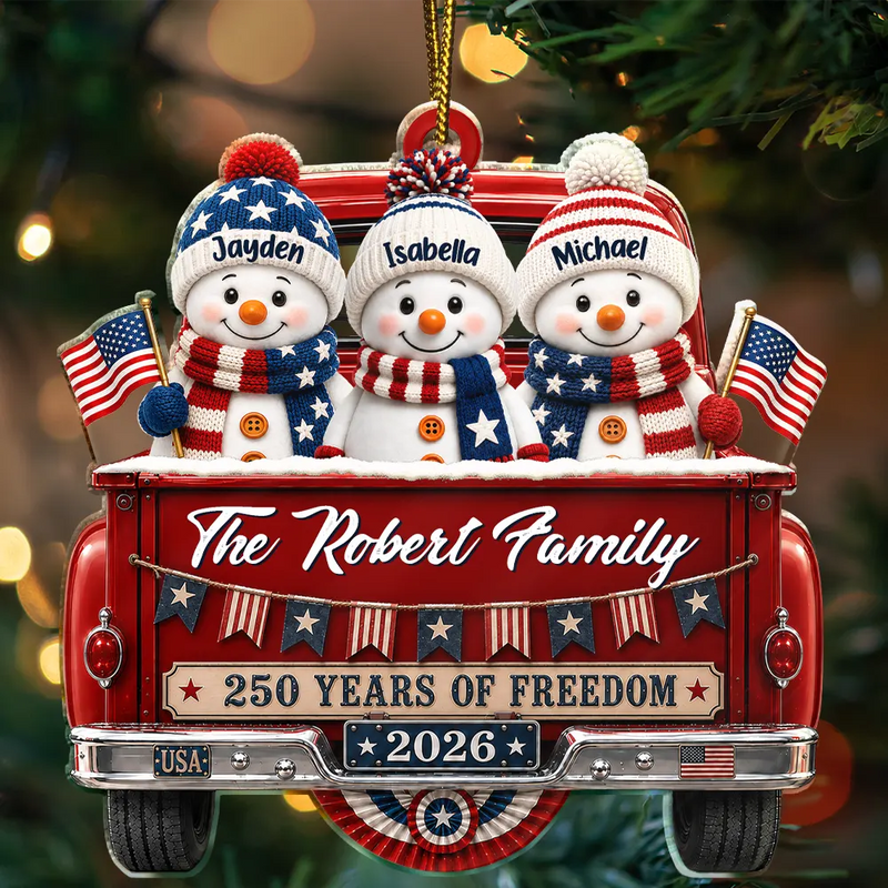 Top Market,Independence Day,America 250th,Christmas,Proud,Family,Icon - Snowman 250 Years Of Freedom - Personalized Custom Shaped Acrylic Ornament