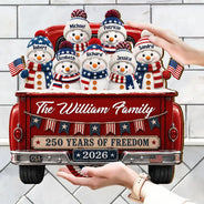 Independence Day, America 250th, Christmas, Proud, Family, Icon - Snowman 250 Years Of Freedom - Personalized Custom Shaped Wood Sign