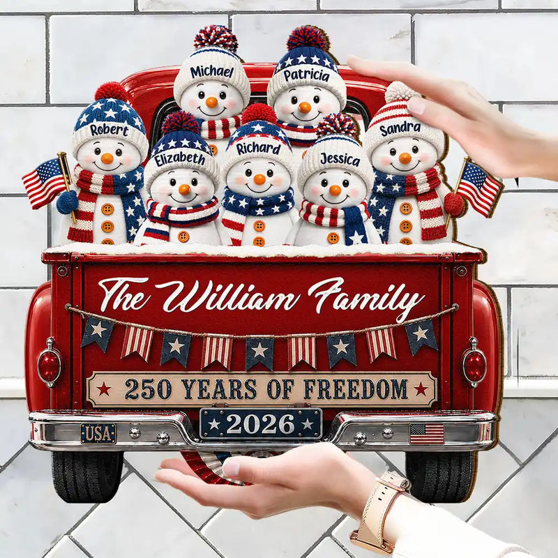 Independence Day, America 250th, Christmas, Proud, Family, Icon - Snowman 250 Years Of Freedom - Personalized Custom Shaped Wood Sign