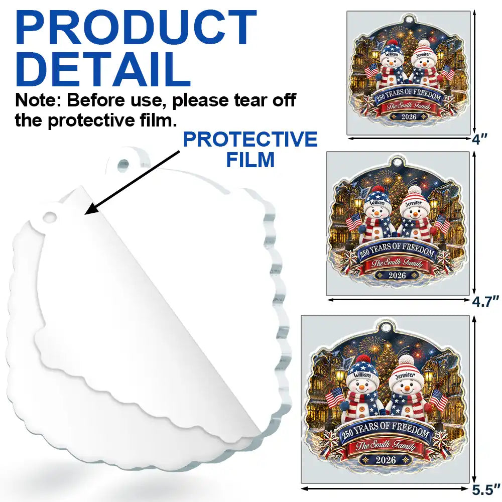 Independence Day,America 250th,Christmas,Proud,Family,Icon - Snowman Family 250 Years Of Freedom Anniversary - Personalized Custom Shaped Acrylic Ornament