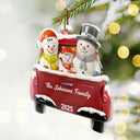 Happy, Family, Christmas, Gift For Couples, Parents, Married - Snowman Family Ceramic Effect Red Truck - Personalized Custom Shaped Acrylic Ornament