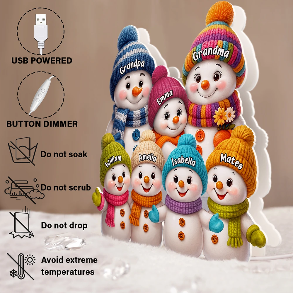 Gift For Grandparents,Gift For Grandma,Gift For Grandpa,Gift For Grandkids,Love,Christmas,Top Market,Non-Eng - Snowman Grandma and Grandkids - Personalized Custom Shaped Light Box