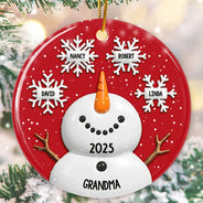 Gift For Grandma,Gift For Mother,Happy,Christmas - Snowy Grandma Nana Snowflake Grandkid Name - Personalized Circle Ceramic Ornament