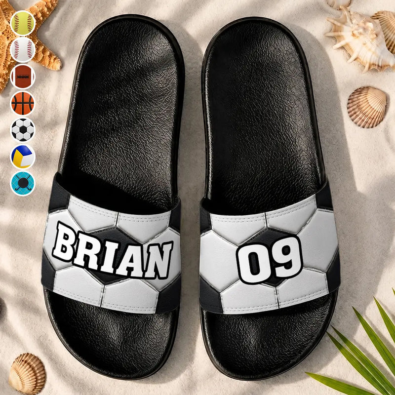 Summer,Gift For Mother,Sport Mom,Football (Soccer),Confident,Summer Soccer Games,Custom Text - Soccer Baseball Basketball For Family, Sport Lovers - Personalized Unisex Slides