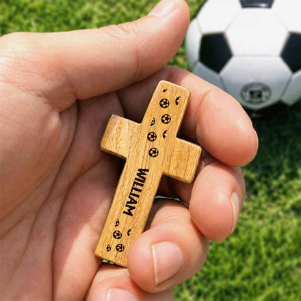 Soccer Keepsake With Name - Personalized Wooden Pocket Prayer Cross
