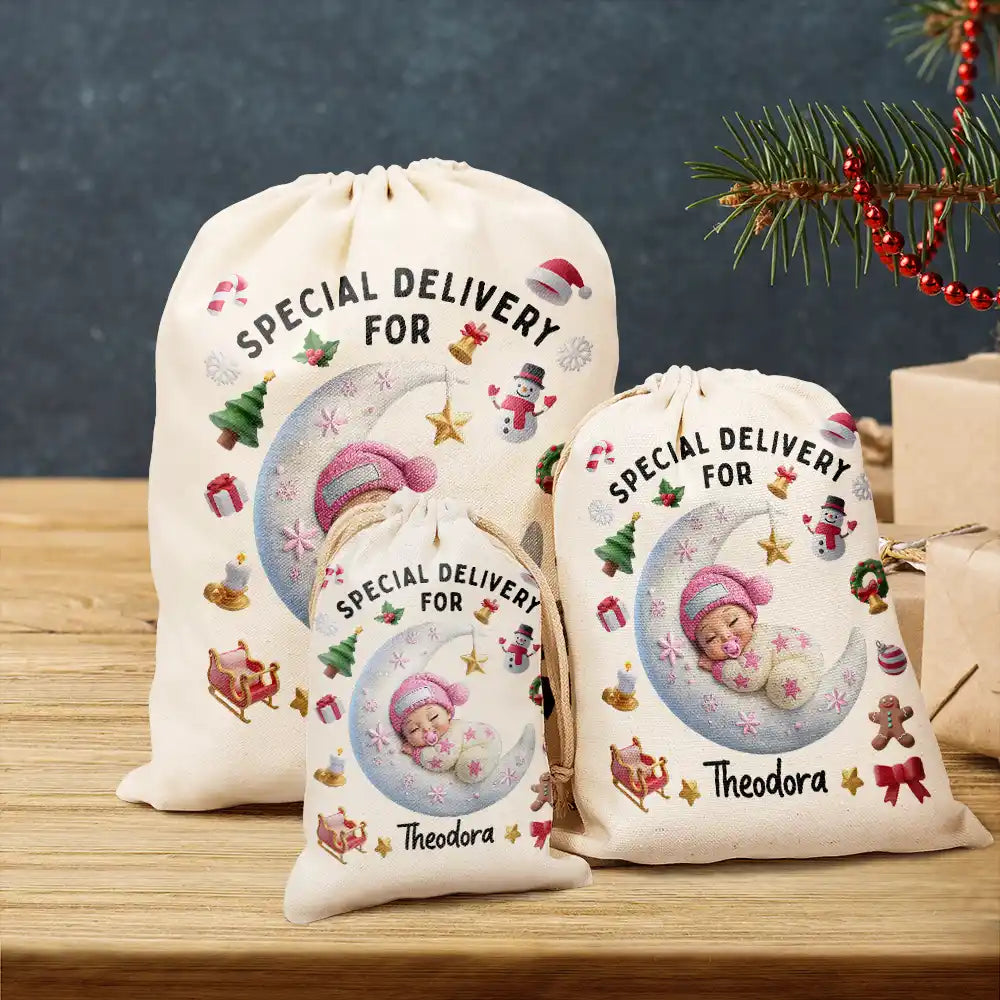 Christmas, New baby, New Dad, New Mom, Happy - Special Delivery For Baby First Christmas - Personalized Favor Bag